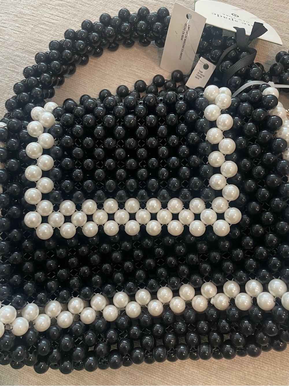 Black & White Beaded Crossbody Bag - Unbranded